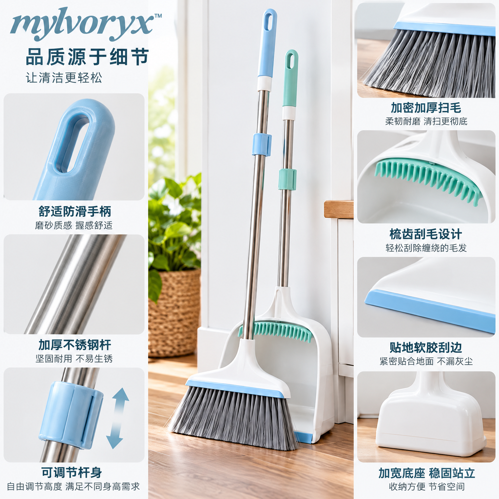 mylvoryx™ Long-Handle Broom & Upright Dustpan Set — Main product view