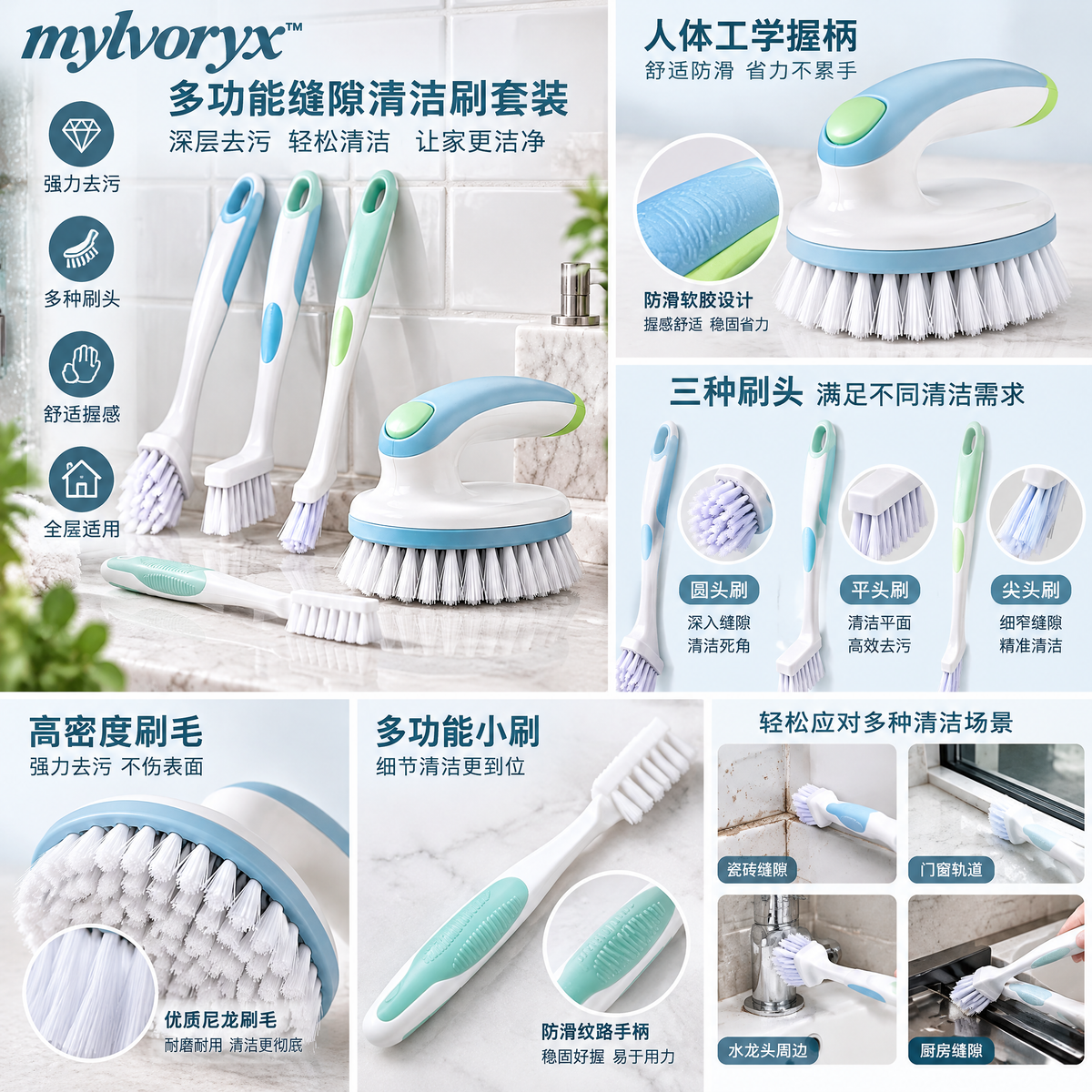 mylvoryx™ Grout & Detail Scrub Brush Set — Lifestyle / everyday use view