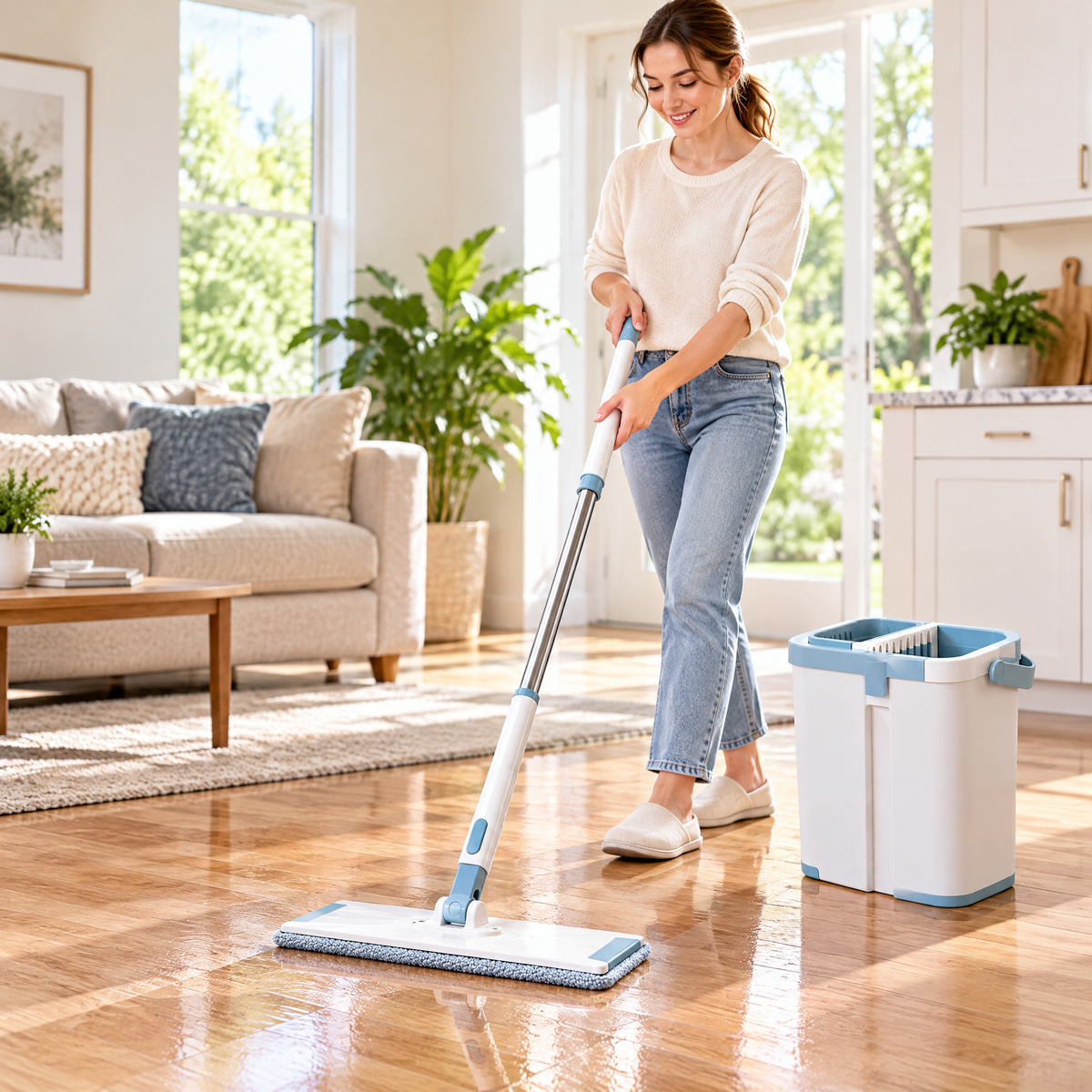 mylvoryx™ Flat Mop & Dual-Chamber Bucket Set — Detail view