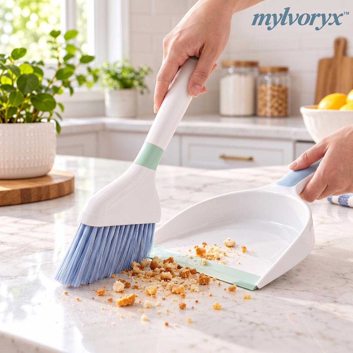 mylvoryx™ Compact Countertop Broom & Dustpan Set — Detail view